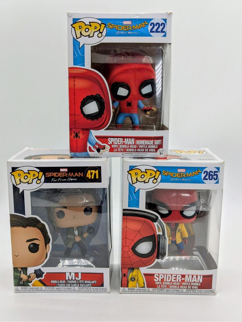 Funko Marvel Spider-Man Yellow Coat #265 - Spiderman Homemade Suit #222 - MJ 471